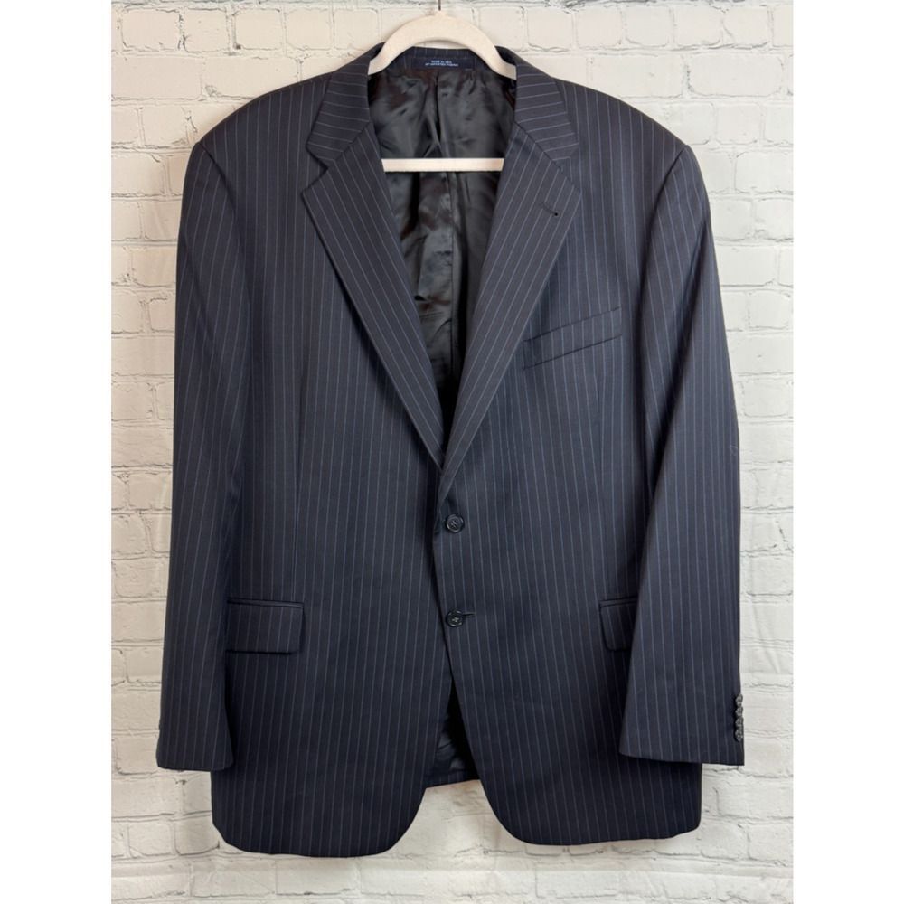 JOSEPH ABBOUD black with blue undertone 100% wool mens suit jacket blazer 48R
